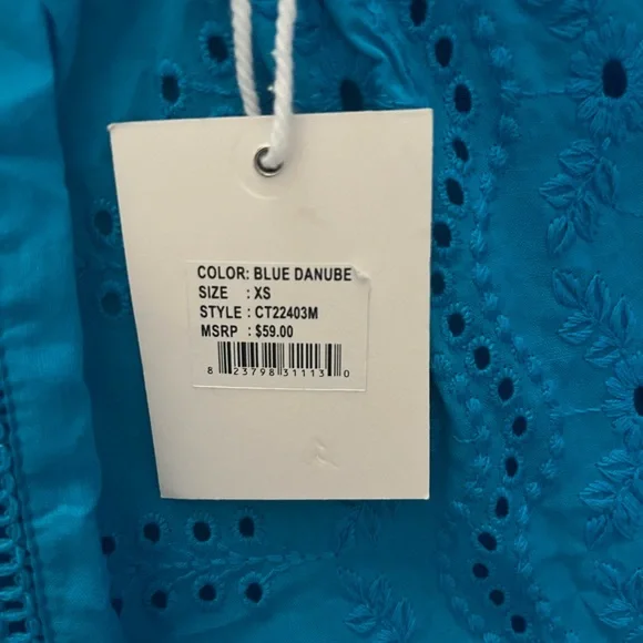 Blue Eyelet Lace Cotton Blouse - Picture 5 of 9